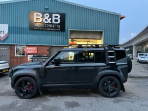 UK First Target Blu Eye 2 and Laser Track Flare Land Rover Defender at BB Audioconcepts Cardiff 1