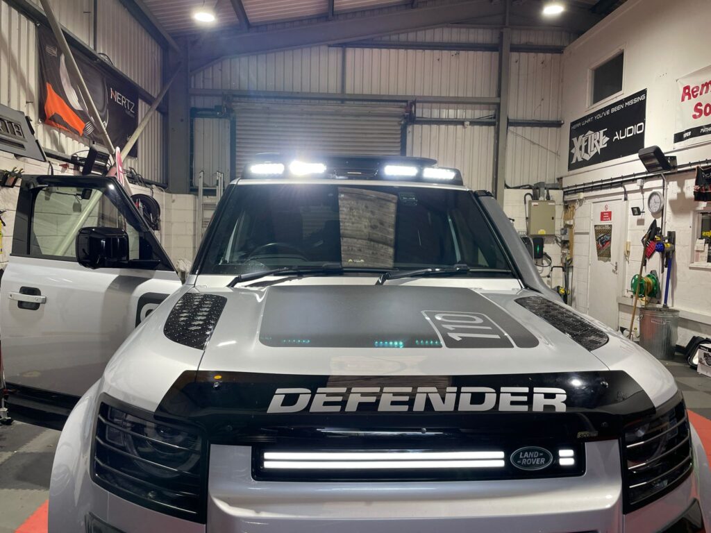 Knight Rider Inspires Land Rover Defender Eye Catching Lighting Security at BB Audioconcepts Cardiff 2
